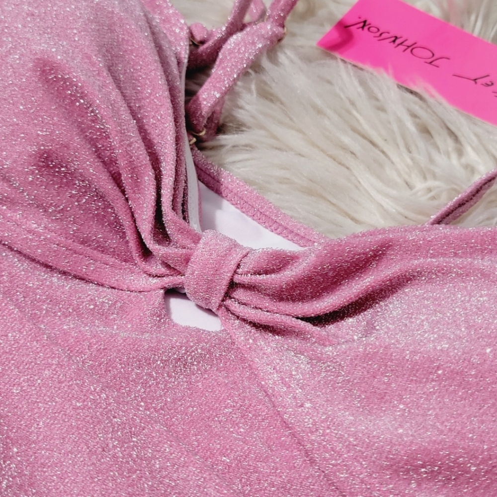 NEW Betsey Johnson Pink Glitter Swimsuit - Picture 7 of 11